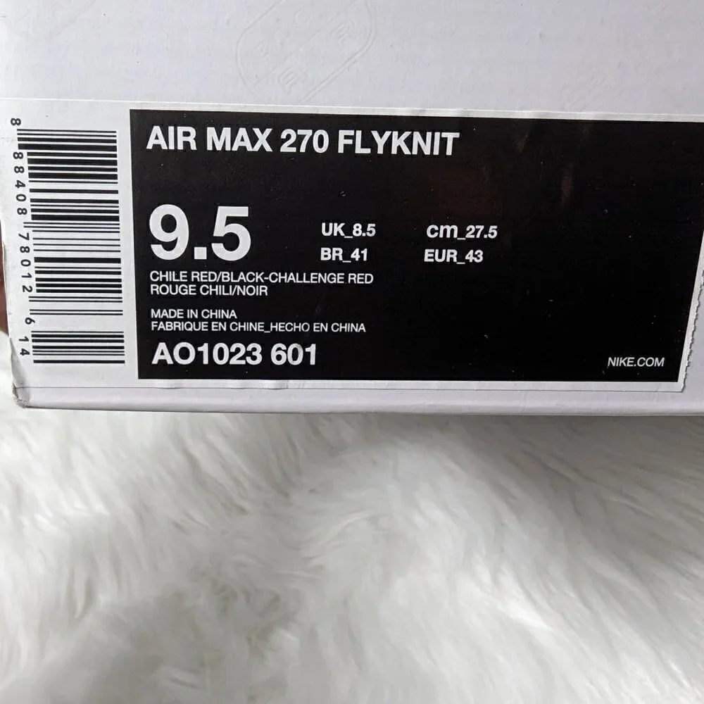 Nike Air Max 270 Flyknit Men's Size 9.5 Black Red White AO1023601
